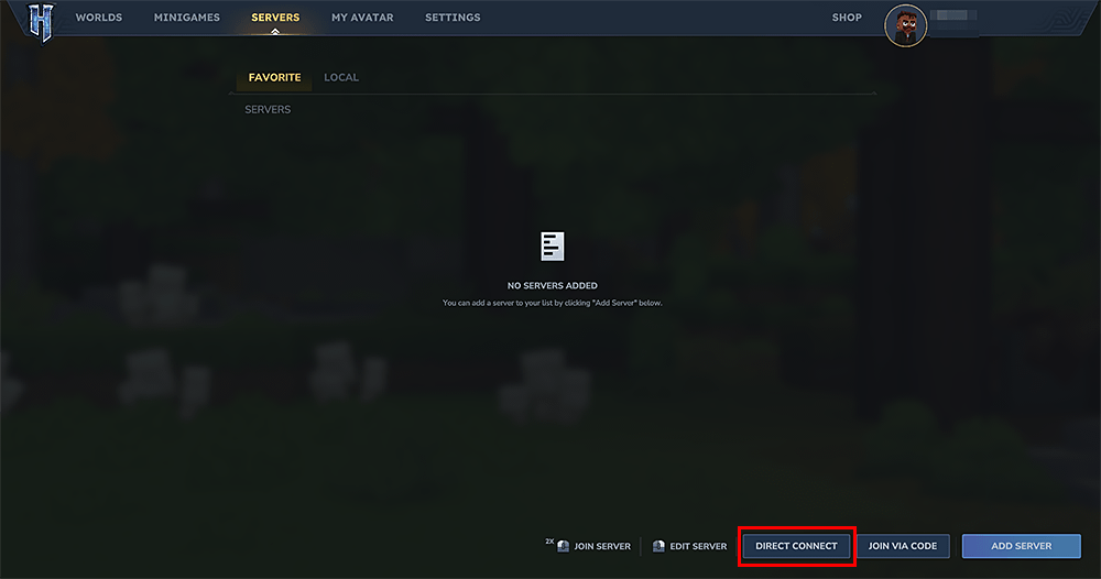 「DIRECT CONNECT」をクリック