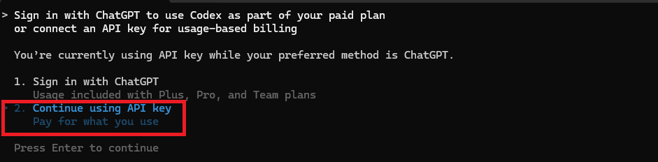 2.Continue using API key 