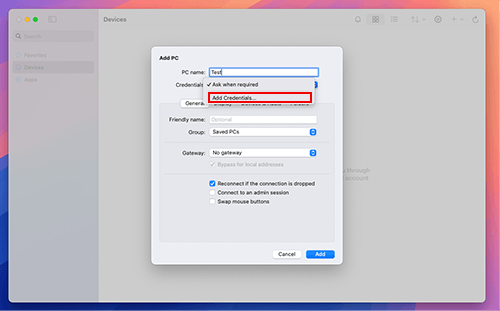 Add Credentials...פ򥯥å
