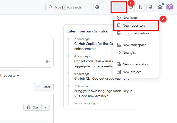画像：「New repository」を選択する
