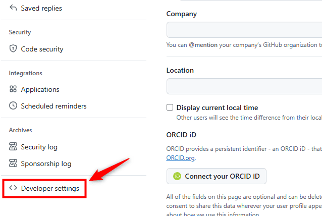 画像：「Developer settings」をクリックする