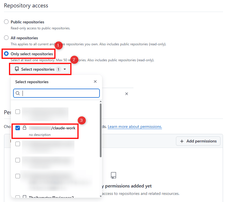 画像：「Repository access」を設定する