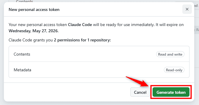 画像：再度「Generate token」をクリックする