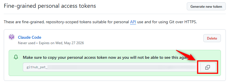 画像：「Personal Access Token」をコピーする