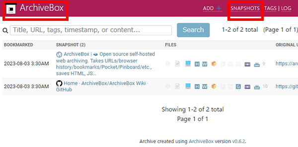 SNAPSHOTSをクリック